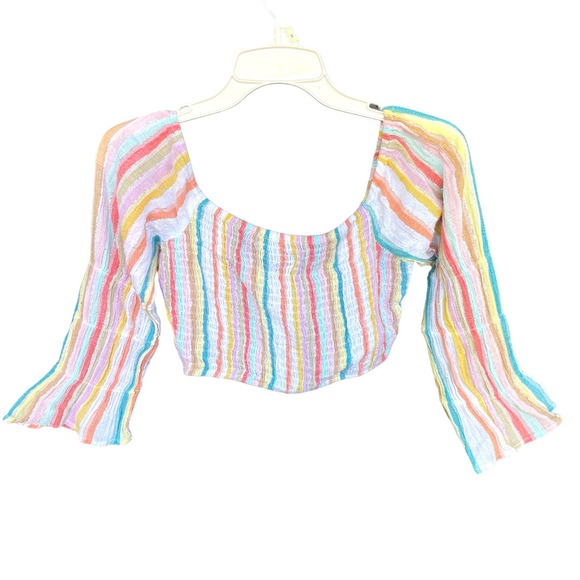 Tobi Crop Top Womens Size Extra Small Pastel Smocked Puff Sleeve Crop Top - Picture 2 of 11